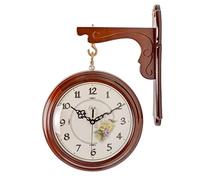 GSZCCZS European Wooden Double Sided Wall Clock Living Room Large Wood Silence Creative Retro-Vintage Quartz Clocks Pendule Mural Decor Easy to Hang