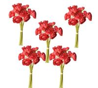 GSZCCZS Exotic Dried Flower Bouquet 5pcs 10.5" Faux Red Ranunculus Stem Bundle,Summer Artificial Flower Bundle for Home Wedding Table Centerpiece Indoor