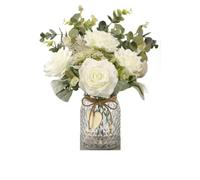 GSZCCZS Exotic Dried Flower Bouquet Pink/White/Purple Artificial Flowers,Lifelike Fake Flowers in Vase for Dining Table Centerpiece Decor(White)