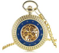 GSZCCZS Gold Blue Stars Hand Winding Mechanical Pocket Watch Fashion Exquisite Women Men Watches Gift Skeleton Steampunk Clock Chain