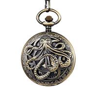 GSZCCZS Gold Bronze Mechanical Pocket Watch Hollow Octopus Hand Wind Mechanical Watch Chain Unique Skeleton Steampunk Clock