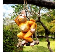GSZCCZS Golden Monkey Hanging Statue,Chimpanzee Baby Animal Figurines,Resin,Full Color,for Garden Decor Yard Art Lawn Ornaments,B