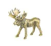GSZCCZS Handmade Brass Elk Miniatures Figurine, Antique Bronze Deer Animal Statue Sculpture Study Children's Room Decor Craft Collection Ornament