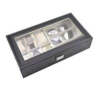 GSZCCZS Jewelry Box- PU Leather Clear Lid Jewelry Storage Display Box Showcase Organizer with 3 Grids 6 for Glasses and Watches