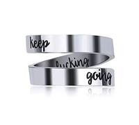 GSZCCZS Justfitgear Stainless Titanium Steel Motto Engraved Women Rings Handmade Jewelry Adjustable Size (Keep F* Going A - Silver)