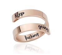 GSZCCZS Justfitgear Stainless Titanium Steel Motto Engraved Women Rings Handmade Jewelry Adjustable Size (Keep F* Going A - Silver)