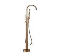 GSZCCZS Kitchen Tap Matte Black Brass Bathroom Tub Faucet, Floor Mounted Free Standing Bathtub Shower Mixer Taps, Hot Cold Water Crane Swivel Spout (Color : Gold, Size : 1) Sink Faucet