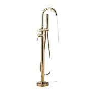 GSZCCZS Kitchen Tap Matte Black Brass Bathroom Tub Faucet, Floor Mounted Free Standing Bathtub Shower Mixer Taps, Hot Cold Water Crane Swivel Spout (Color : Gold, Size : 1) Sink Faucet