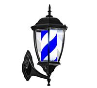 GSZCCZS Led Barber Pole Light Rotating Illuminated Stripes Outdoor Waterproof Vintage Sign Hair Salon Wall Lamp, Black Lampshade,Blue and White