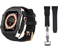 GSZCCZS Luxury Carbon Fiber Watch Case With 2 Band Modification Kit，For 8 Ultra 49mm，Silicone Rubber Watch Strap Cover Retrofit Set，For 8 7 6 5 4 SE 45mm 44mm