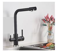 GSZCCZS Matte Black Brass Pure Water Kitchen Faucet Dual Handle Hot and Cold Drinking Water 3-Way Filter Kitchen Purified Mixer Taps(Black Bronze)