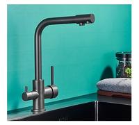 GSZCCZS Matte Black Brass Pure Water Kitchen Faucet Dual Handle Hot and Cold Drinking Water 3-Way Filter Kitchen Purified Mixer Taps(Black Bronze)
