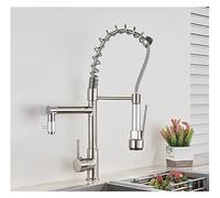 GSZCCZS Matte Black Finish Dual Spout Kitchen Sink Faucet Deck Mount Spring Kitchen Mixer Tap Kitchen Hot and Cold Water Tap(Chrome Faucet E)