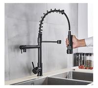 GSZCCZS Matte Black Finish Dual Spout Kitchen Sink Faucet Deck Mount Spring Kitchen Mixer Tap Kitchen Hot and Cold Water Tap(Chrome Faucet E)