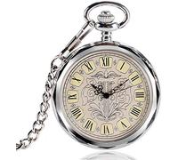 GSZCCZS Mechanical Watch Clock Hour Open Face Chain Stylish Xmas Gift Vintage Men Hand Winding Cool Pendant Pocket Watch Gifts for Family