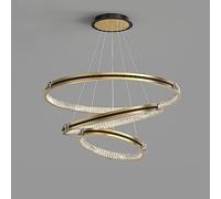 GSZCCZS Modern Dimmable LED Chandelier 3 Ring Adjustable Pendent Lamp Black Gold Mid Century Hanging Crystals Round High Ceiling Light for Dining Room Entryway Kitchen Living Room Foyer vision