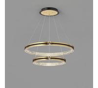 GSZCCZS Modern Dimmable LED Chandelier 3 Ring Adjustable Pendent Lamp Black Gold Mid Century Hanging Crystals Round High Ceiling Light for Dining Room Entryway Kitchen Living Room Foyer vision