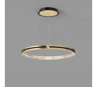 GSZCCZS Modern Dimmable LED Chandelier 3 Ring Adjustable Pendent Lamp Black Gold Mid Century Hanging Crystals Round High Ceiling Light for Dining Room Entryway Kitchen Living Room Foyer vision