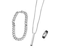 GSZCCZS New 2025 3Pcs Stainless Suit Jewelry Set For Men, Hip-Hop Rectangle Pendent Necklace, Bracelet And Ring Fashion Trendy Accessories Creative Gift