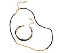 GSZCCZS New 2025 E B Belle Official Store Obsidian Beads Strand Double Layers Wrap Bracelets Necklaces Jewelry Findings Set For Women Black Chain Fashion Trendy Accessories Creative Gift