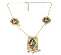 GSZCCZS New 2025 Retro World Famous Painting Lady Oil Pendant Necklace Literature And Art Wearing Pearl Decoration Jewelry Commemorative With For You Accessories Trendy Creative Best For Gift