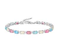 GSZCCZS New for Trendy 2025 White Blue Pink Fire Opal Stone Chain Link Bracelet Silver Plated Black Gold Fine Strand Tennis Bracelets Jewelry Female Jewelry Fashion Accessories Creative Gift