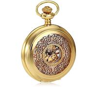 GSZCCZS Pocket Watch Creative Retro Mechanical Pocket Watch Gold Hollow Dial Roman White Flip Cover