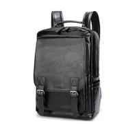 GSZCCZS Preppy Men's School Backpack Teen Leather Backpack Travel Backpack Bag (Color : Black)