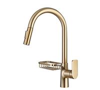 GSZCCZS Pull Down Sprayer Kitchen Faucet, 2 Function Pull Out Spray Head, Brass Kitchen Mixer Taps with Sponge Holder,Matte Black(Brushed Gold)
