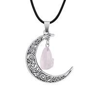GSZCCZS Quartz Charm Necklace Moon Shape with PU Cord Pink Quartz Pendant for Women Gift
