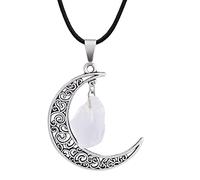 GSZCCZS Quartz Charm Necklace Moon Shape with PU Cord Pink Quartz Pendant for Women Gift