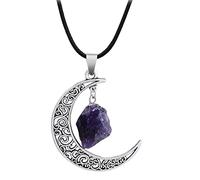 GSZCCZS Quartz Charm Necklace Moon Shape with PU Cord Pink Quartz Pendant for Women Gift