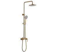 GSZCCZS Rain Shower System Brass Shower Faucet Set Wall Mounted Shower Combo Set Single Handle Rain Mixer Shower with 3 Mode Handheld Shower,8 Inch Rainfall Shower Head,Tub Spout, Brushed Gold