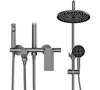 GSZCCZS Rainfall Shower System with Tub Spout Shower Faucet Set Wall Mounted Shower Combo Set Height Adjustable Rainfall Shower Set with Handheld Shower, Round Shower Head, Bidet Mist, Gra,Chrome