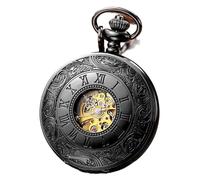 GSZCCZS Retro Hand Wind Mechanical Pocket Watch Chain Locket Dial Hollow Steampunk Skeleton Men Women Mens Clock Watches Box