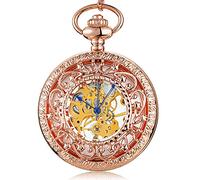 GSZCCZS Retro Hollow Mechanical Pocket Watch with Chain Gold Stars Skeleton Steampunk Vintage Mens Womens Hand Winding Pocket Watch