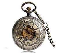 GSZCCZS Retro Luxury Roman Numbers Stylish Steampunk Mechanical Hand Winding Pocket Watch Carving Antique Clock Birthday Gift