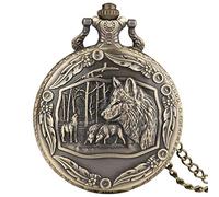 GSZCCZS Retro Pocket Watch White Dial Bronze Case with Two Chains Leather Metal