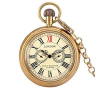 GSZCCZS Royal Copper London 1856's Antique 5 Hands Mechanical Pocket & Watches Antique Hand Winding Skeleton Mens Pocket Watch Chain