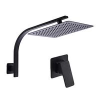 GSZCCZS Shower System Black Gooseneck Mixer Shower Faucet Set Wall Mounted Multifunction Shower Combo Set with 304 Stainless Steel Square Rain Shower Head,10 Inch,10 Inch,10 Inch