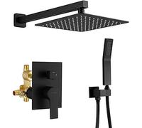 GSZCCZS Shower System Set with Shower Head Shower Hose, Brass Rainfall, Luxuly Bathroom Concealed Shower Faucet Combo Set,Matte Black