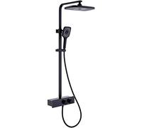 GSZCCZS Shower System Thermostatic, Shower Faucet Set 10 inches Shower Combo Set Wall Mounted Rain Mixer Combo Set with Tub Spout, Rectangle Rain Shower Head, Handheld Shower,Black,Black