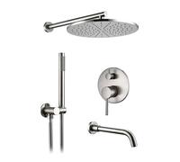 GSZCCZS Shower Valves with Shower Head and Handheld, Brushed Silver Shower System Adjustable Hot and Cold Shower Faucet Set Brass Wall-mounted Rain Shower System (10 Inch)