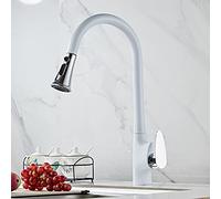 GSZCCZS Sink Faucets, Kitchen Sink Faucet for Bar Farmhouse Commercial, Kitchen Swivel Romovable Faucet, Black Pull Out Down Water Saver Mixer Tap, Modern Faucets Water Tap (Color : White)