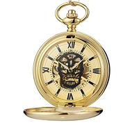 GSZCCZS Skull Hollow Mechanical Pocket Watch Pendent Chain Gold Skeleton Hand-Winding Watch Men Women Xmas