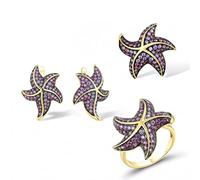 GSZCCZS Sterling Silver Jewelry Set For Women Amethyst Pink Stones Star Fish Earrings Ring Pendant Set Fine Jewelry