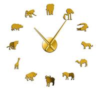 GSZCCZS Wall Clock African Animals Silhouette Wall Stickers African DIY Wall Art Large Safari Wildlife Animal Giant Wall Decor Clock