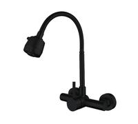 GSZCCZS Wall Mounted Kitchen Sink Faucet Swivel 2 Holes 2 Modes Hot and Cold Water Stainless Steel Wall Mounted Kitchen Mixer Faucet-Black