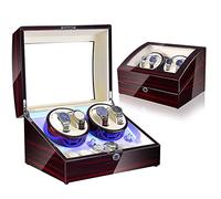 GSZCCZS Watch Winder 4+6 Automatic Watch Winders Storage Case Watch Box Wooden Silent Motor Five Modes Adjustable Watch Pillows LED Backlight Open Lid and Stop Automatically,Leather 005 Watch