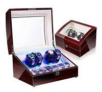 GSZCCZS Watch Winder 4+6 Automatic Watch Winders Storage Case Watch Box Wooden Silent Motor Five Modes Adjustable Watch Pillows LED Backlight Open Lid and Stop Automatically,Leather 005 Watch